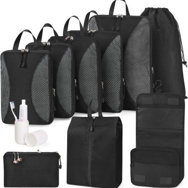 Compression Packing Cubes 10 Sets, Packing Organizers, Extensible Suitcase Organiser Bags, Travel Organizer Cubes for Travel Essentials Black